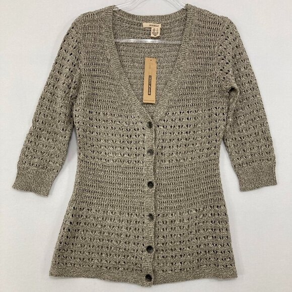 Dkny Sweaters - New DKNY size Small Gray Crochet Boho Open Knit 3/4 Sleeve Button Cardigan